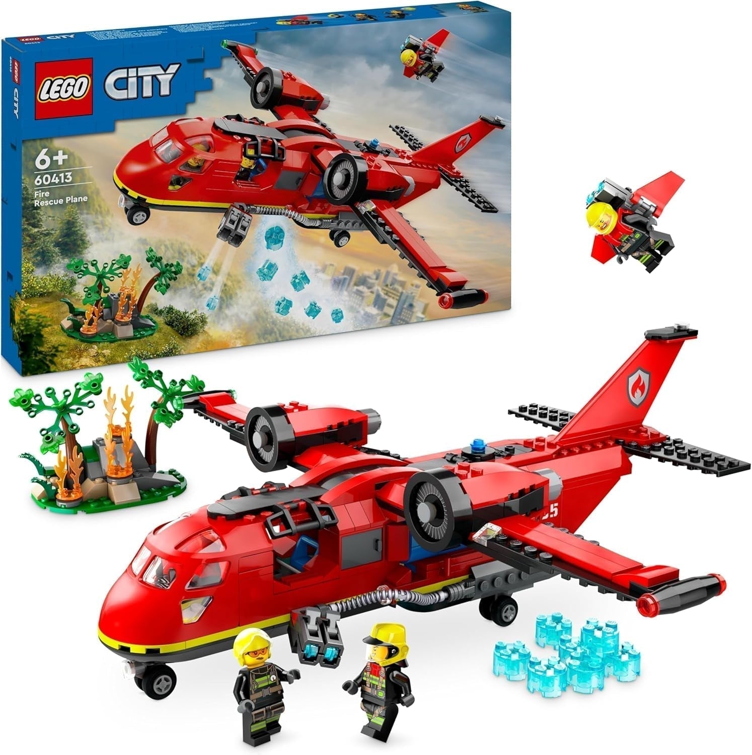 LEGO City hasičské letadlo, hračková sada hasičského letadla pro děti, stavebnice se 3 figurkami hasičů a hasičskou scenérií, skvělý nápad na dárek pro chlapce a dívky 6 let staré 60413 stavebnice Besuche den LEGO-Store Single