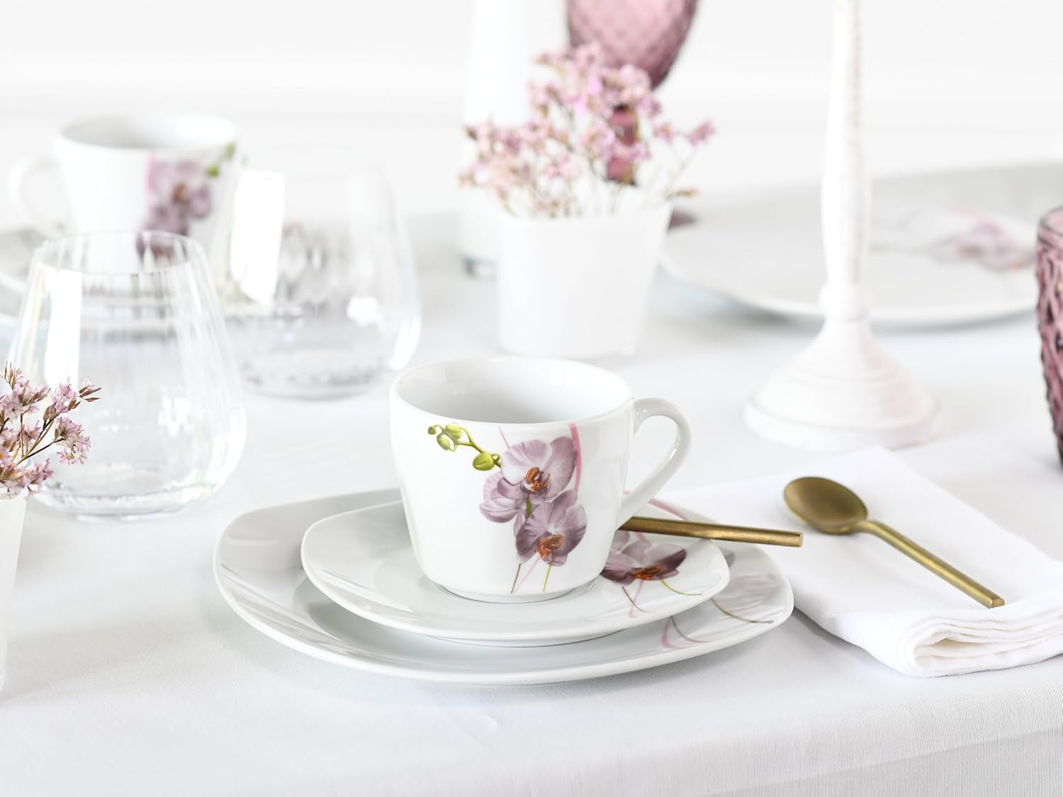 CreaTable, 24024, Square Orchid Series, 18dílná sada nádobí pro 6, Porcelánový kávový servis, Vhodné do myčky a mikrovlnné trouby, Kvalitní výroba