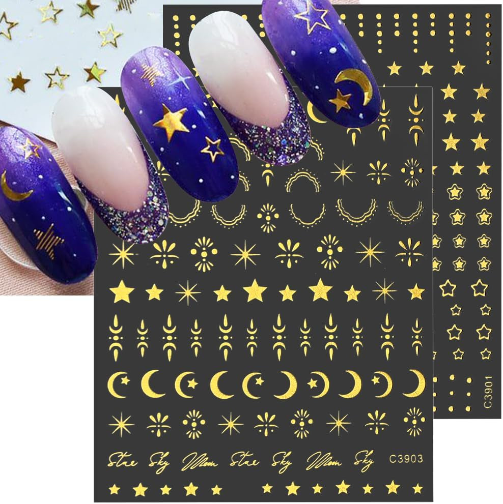 8 listů zlata Moon and Stars Nálepky na nehty Angel Wings Tan Gold Nálepky na nehty Hvězdy Fólie na nehty Samolepicí nálepky na nehty Příslušenství k nehtovému designu Nálepky na nehty