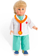 Heless 1653 - Sada oblečení pro panenky, 4dílný doktorský oblek s kalhotami, košilí, doktorským kabátem a stetoskopem, velikost 28 - 35 cm