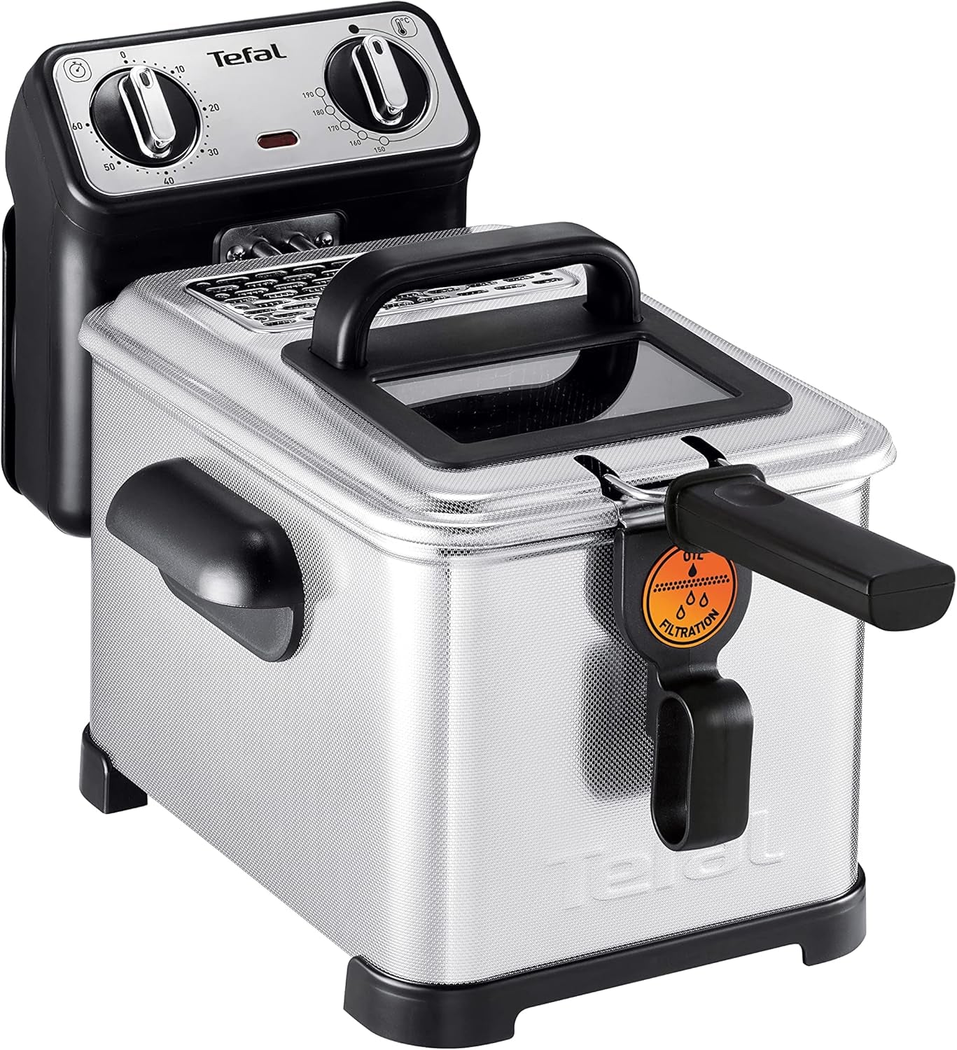 Fritéza Tefal FR600D Clear Duo, smažení s menším množstvím kouře a zápachu, kapacita 1,2 kg, termostat, časovač, velké průhledové okénko bez mlhy Spotřebiče Naty Shop Filtra Pro Inox Design