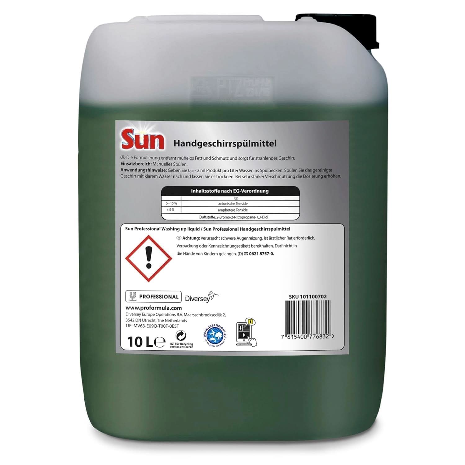 Sun Professional, prostředek na ruční mytí nádobí - Vysoce účinné odstranění mastnoty, se svěží citrusovou vůní, 10 litrů Kuchyňské čisticí prostředky Naty Shop