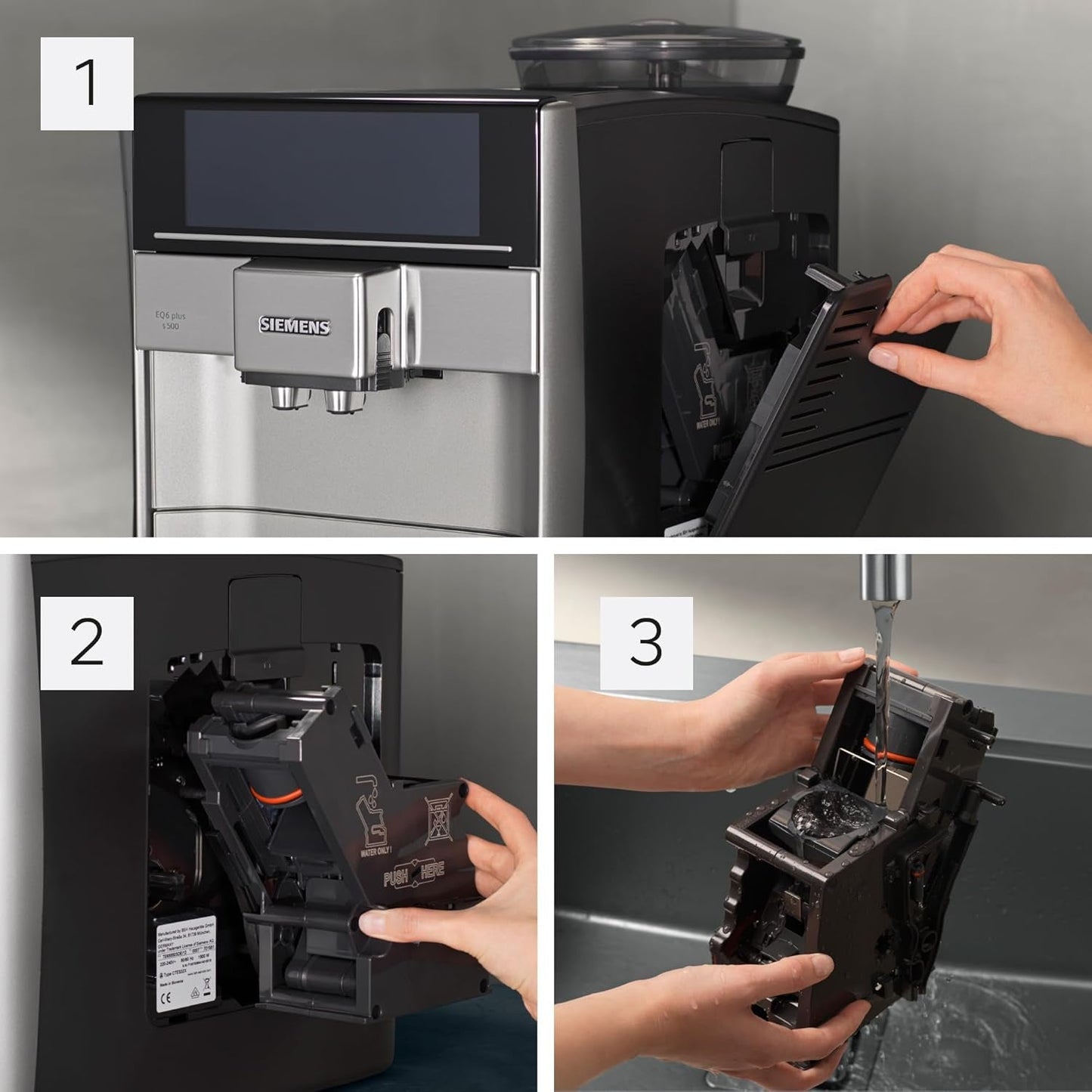 Siemens EQ.6 plus s300 automatický espresso kávovar TE653501DE, pro mnoho kávových specialit, napěňovač mléka, keramický mlýnek, dvojitá funkce kávy, proti vodnímu kameni, automatické čištění párou, 1500 W, stříbrný