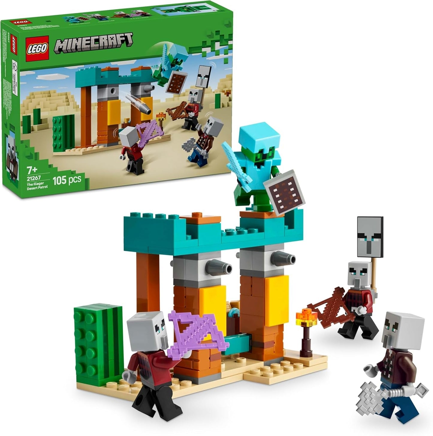 Sada videoher LEGO Minecraft The Illager Desert Patrol pro děti, minihračka Outpost a tři minifigurky včetně plundra, sluhy a kaktusového rytíře 21267 stavebnic Besuche den LEGO-Store Výchozí název