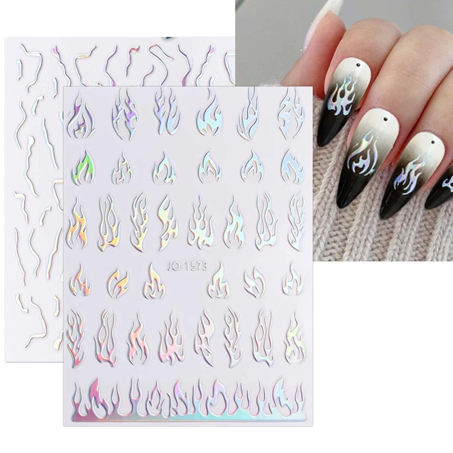 JMEOWIO Nálepka na nehty Aurora Holografisch 9 Blatt Nagelaufkleber Selbstklebend Herz-Flamme Spielt Schmetterlings-Mond Die Hauptrolle Nálepka na nehty Dekoration Nageldesign Zubehör