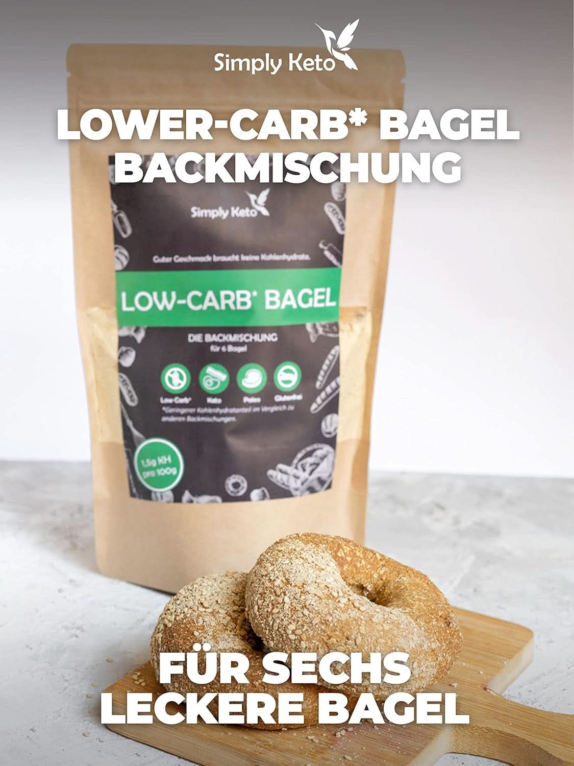 Simply Keto Lower Carb* Směs na pečení bagel pro nižší sacharidy* a ketogenní dietu – bez laktózy a lepku – 335 gramů Naty Shop Kitchen
