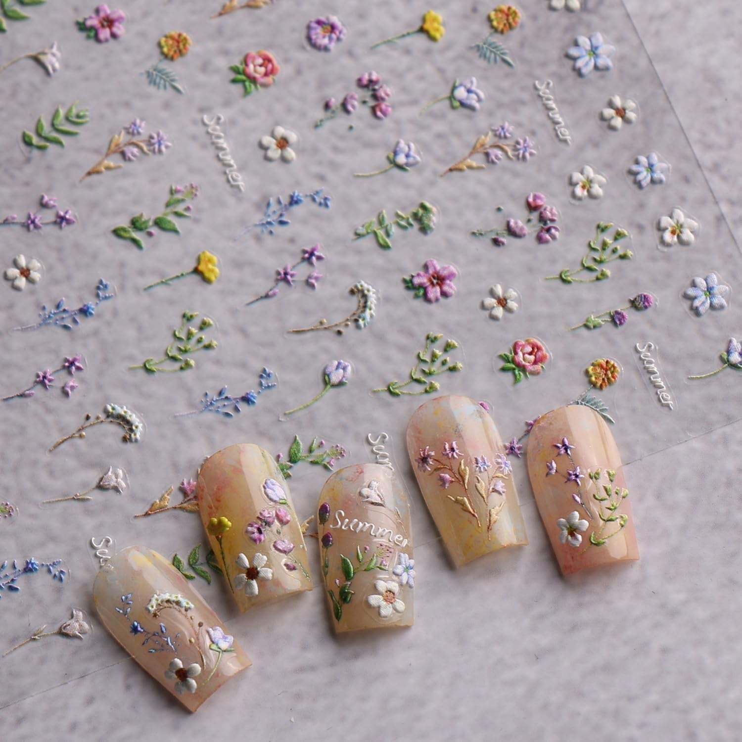 JMEOWIO 3D Nálepka na nehty Blume Frühling Summer Floral Nail Art Nálepka Selbtklebend Nagelaufkleber 5D Stereoskopická dekorace Nageldesign Zubehör 1 Blatt