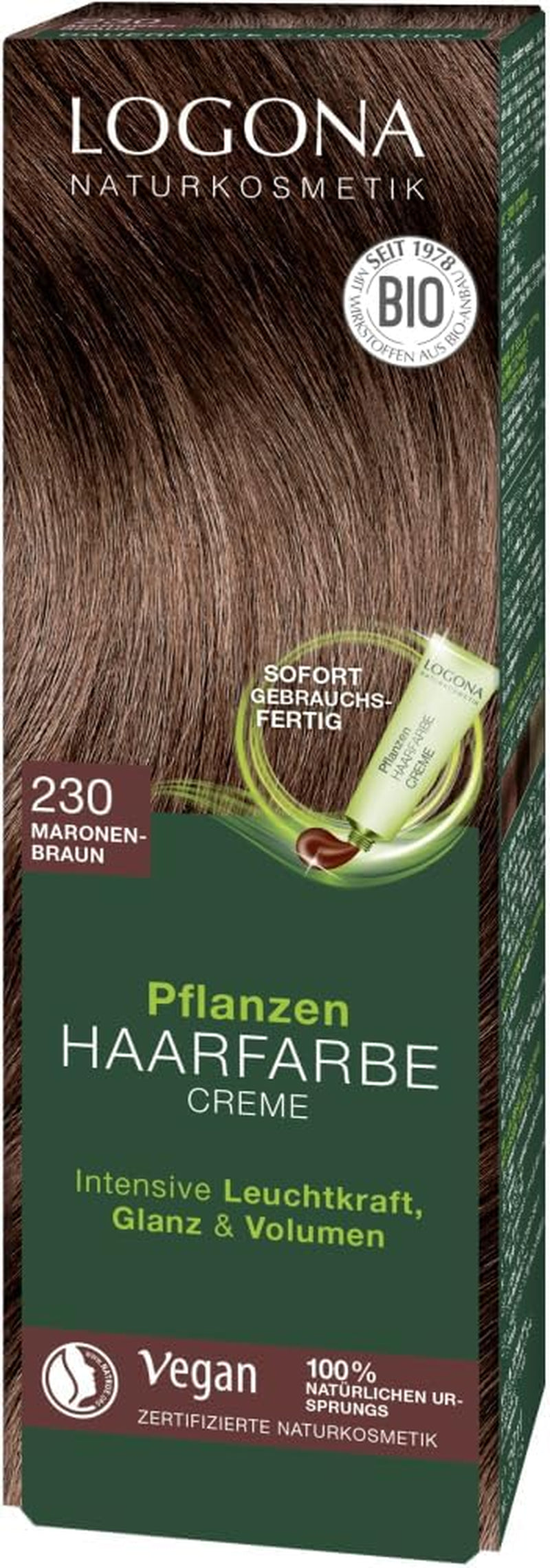 LOGONA Natural Cosmetics Plant Hair Color Cream 240 Nugát Brown, Přírodní barva na hnědé vlasy s hennou, barvicí krém na hnědé tóny, barva na tmavé vlasy, 150ml Barva na vlasy Naty Shop Brown