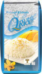 Q RÝŽE | Weißer Klebreis Langkorn z Thajska | Aromatisch mit klebriger Textur | Ideální na kari, sushi, mochi nebo rýžový nákyp 1 x 1 kg