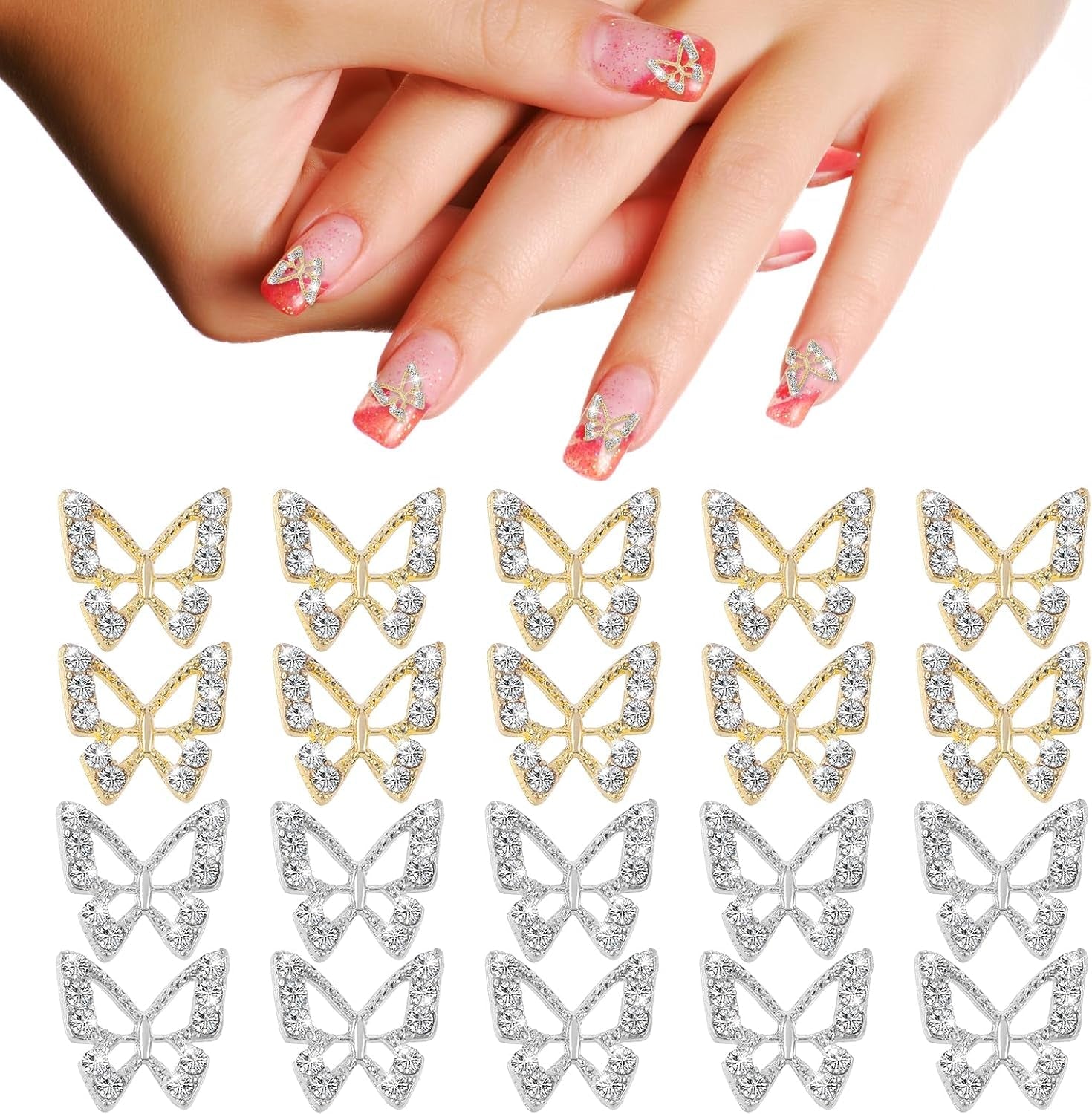 20ks Glitter Butterfly Nail Charms, Nail Art Kamínky, Nail Stones, Butterfly Nail Art, Kamínky, Valentýnské přívěsky na nehty, DIY dekorace na pouzdro na mobilní telefon