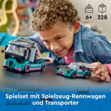 LEGO City Car Transporter se závodním autem, náklaďákem s nastavitelnou nakládací rampou a závodním autem, stavebnice se 2 minifigurkami, závodním jezdcem a řidičem kamionu, pro děti od 6 let 60406 Stavebnice Besuche den LEGO-Store
