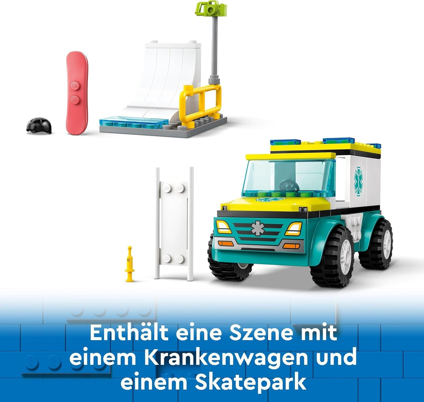LEGO City Sanitka a snowboardista, sanitka s autíčkem a 2 minifigurkami, figurka snowboardisty a zdravotníka, nápaditý dárek pro chlapce a dívky od 4 let 60403 Stavebnice Besuche den LEGO-Store