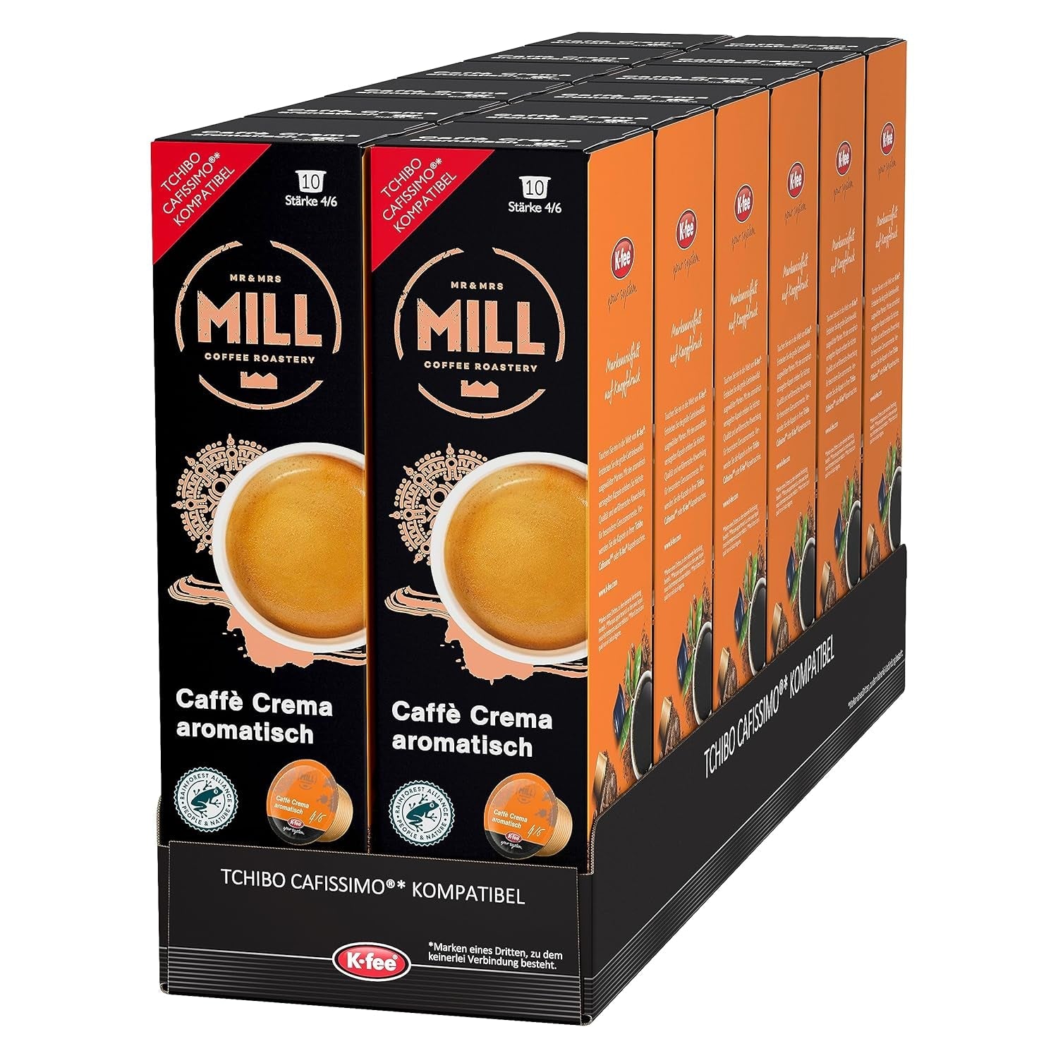 Mr & Mrs Mill Caffè Aromatisch crema, kompatibilní s K-fee & Tchibo Cafissimo*, Stärke 4/6, 120 kávových kapslí