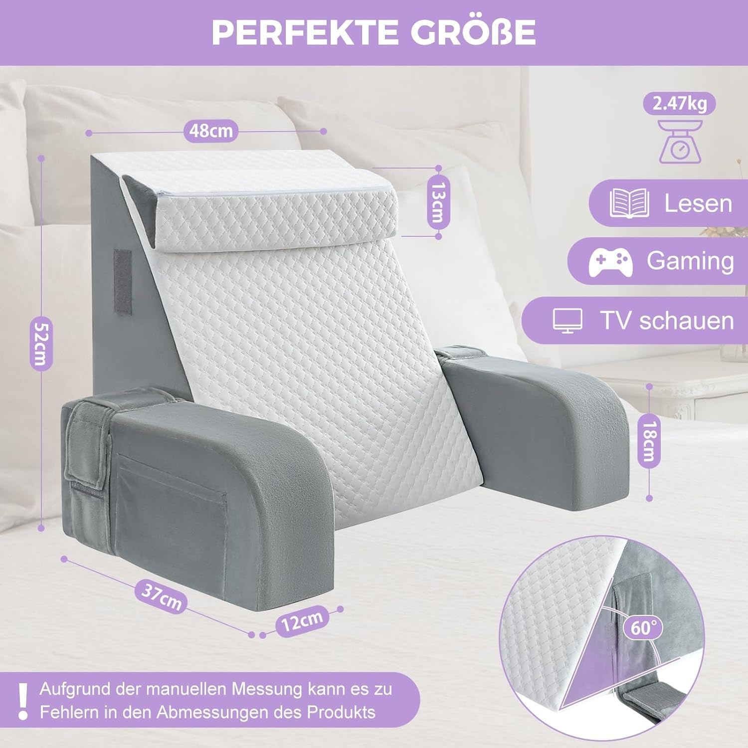 Velký polštář na čtení s madlem, pěna s vysokou hustotou, ergonomický polštář na záda, područky, opěrka krku a hlavy, sklápěcí podsedák na spaní, hraní, sledování televize, na postel a pohovku
