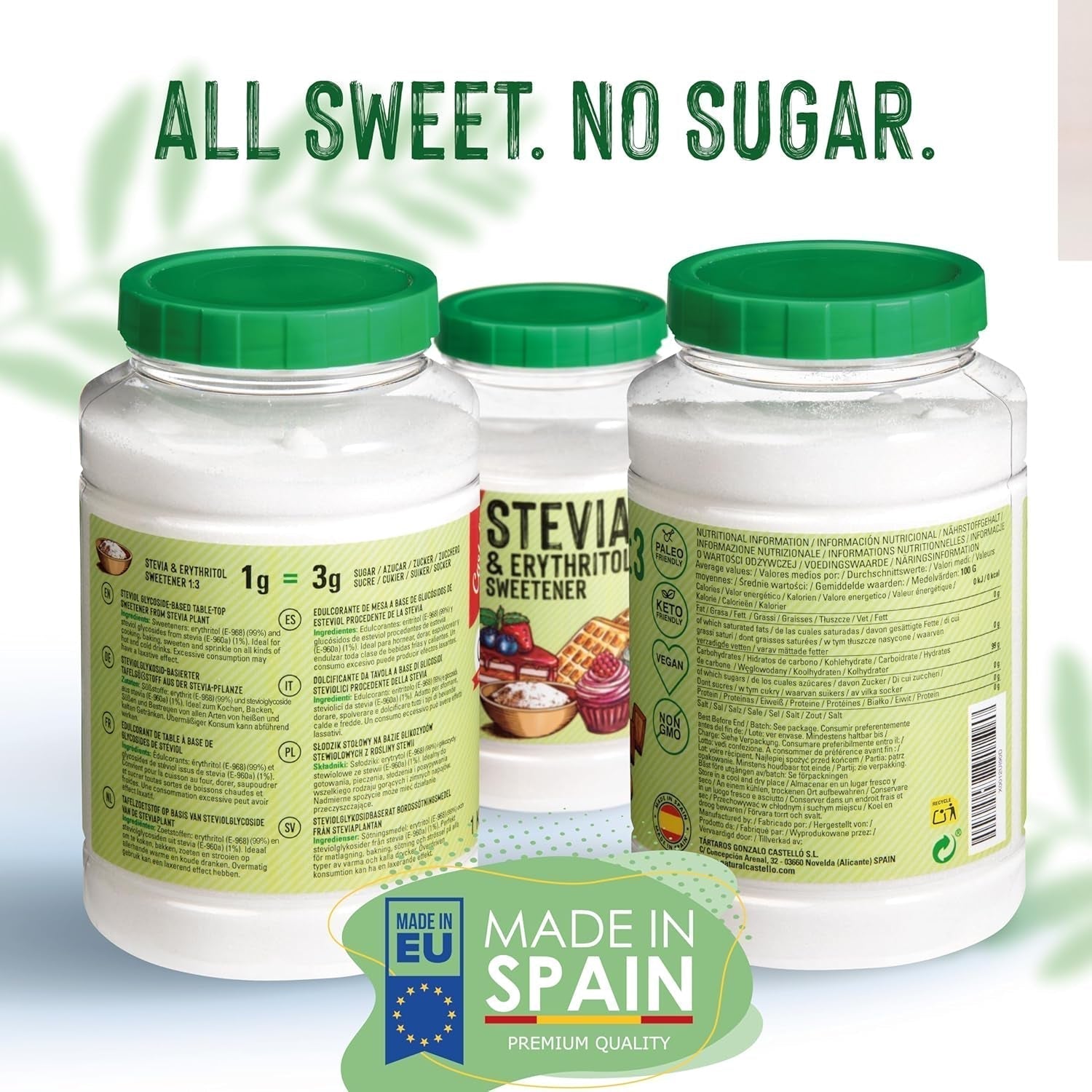 Stévie + Erythritol 1:3 Süßstoff | 1G = 3G Zucker | 100% Natürlicher Zuckerersatz - 0 kalorií - 0 Glykämischer Index - Keto Und Paleo - 0 Netto-Kohlenhydrát - Kein GVO - Castello od roku 1907-1 Kg Sladidla Naty Shop