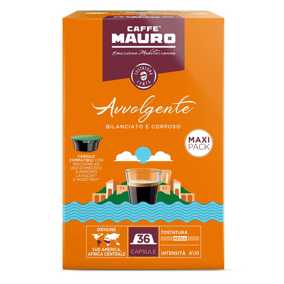 Caffè Mauro Torrefazione Kaffeekapseln Espresso Avvolgente, Intensität 8/10-144 Kapseln Kompatibilní s Kaffeemaschinen der Marke Lavazza* A Modo Mio*, 144 Stück, Hergestellt v Itálii