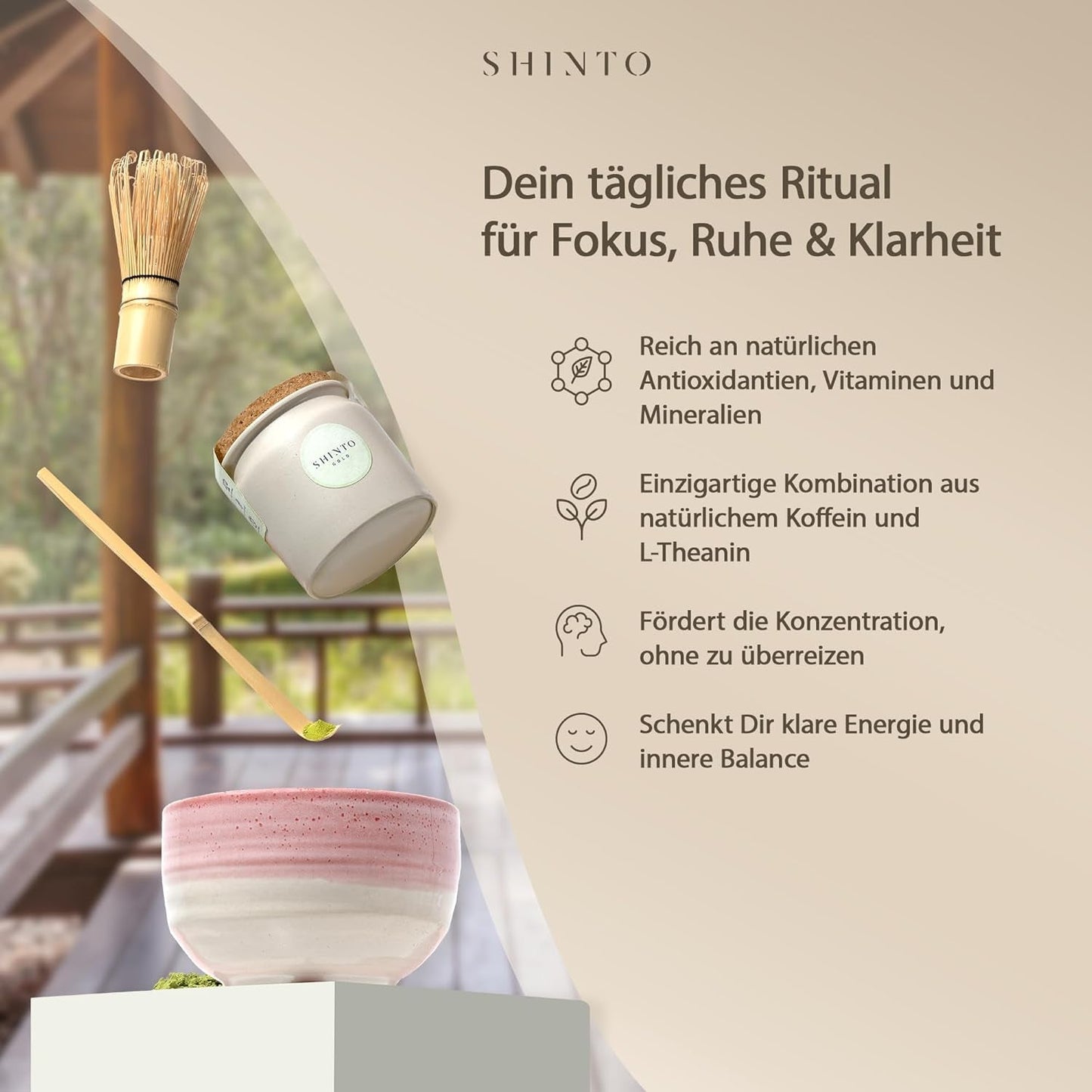 Šintoismus - "Zlatý" organický čaj Matcha - Ceremoniální prášek ze zeleného čaje - Certifikace JAS & EU BIO - Stínovaný a ručně sbíraný - Přímý dovoz z Uji, Japonsko - 30 g
