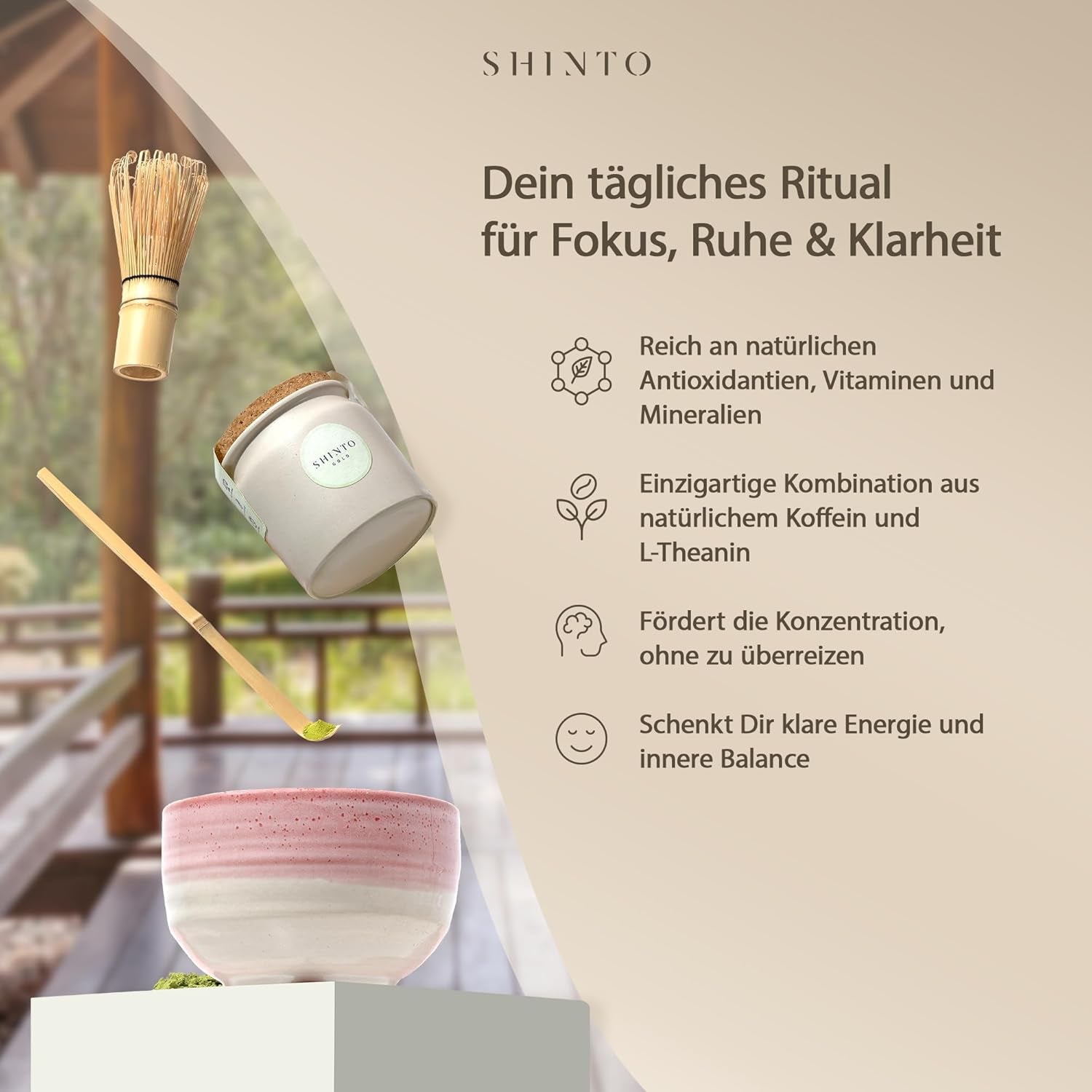 Šintoismus - "Zlatý" organický čaj Matcha - Ceremoniální prášek ze zeleného čaje - Certifikace JAS & EU BIO - Stínovaný a ručně sbíraný - Přímý dovoz z Uji, Japonsko - 30 g