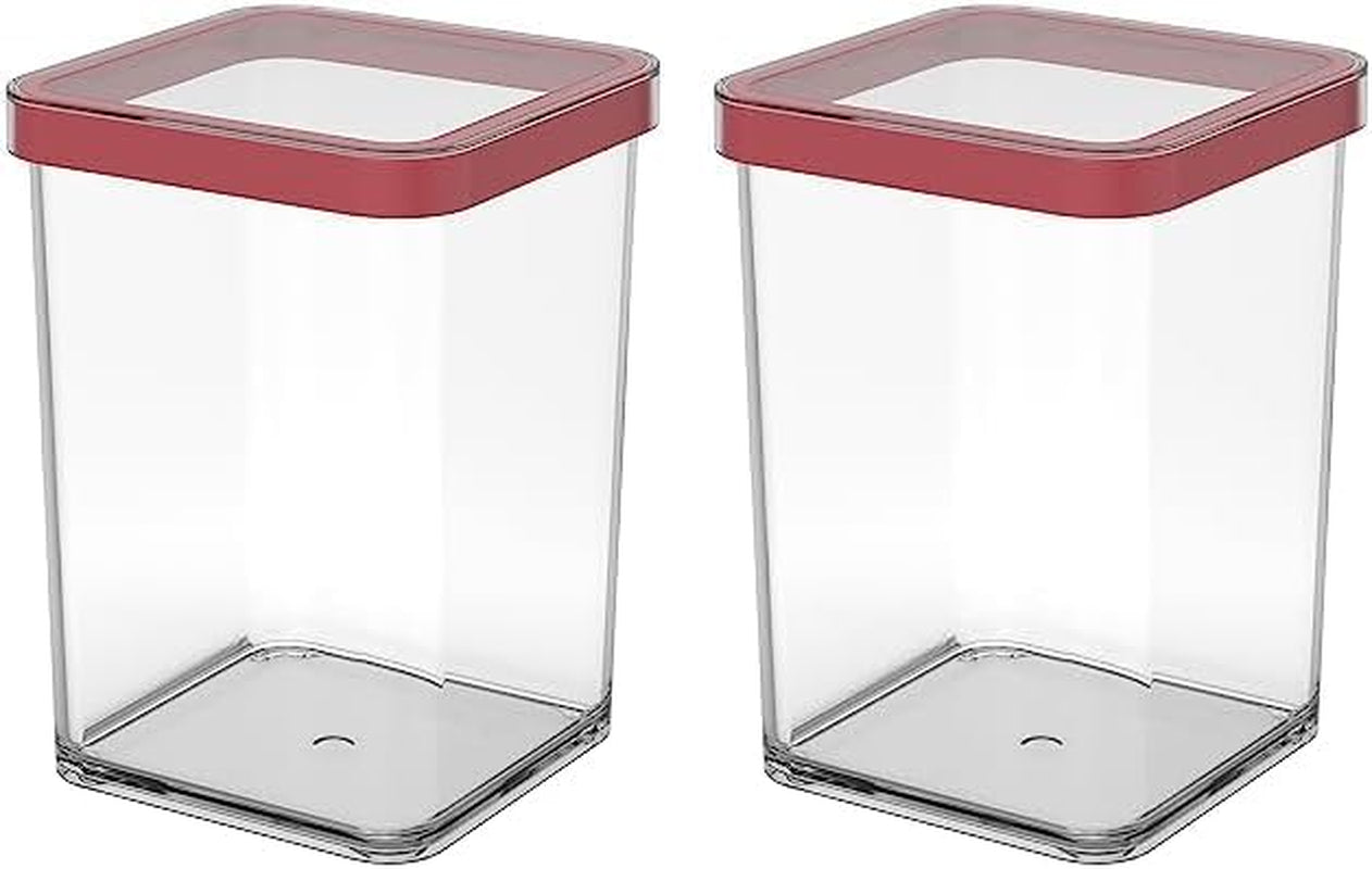 Rotho Loft sada 5 skladovacích dóz s víkem, různé velikosti, potravinářský plast (PP) bez BPA, čirý/červený, (21,4 x 21,4 x 23,5 cm) Naty Shop boxy na skladování potravin 1 litr čtvercový (balení 2 ks)
