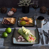 Tequesta Reactive Glazed Stoneware Square Sada nádobí pro 4 osoby (16 kusů) Taupe