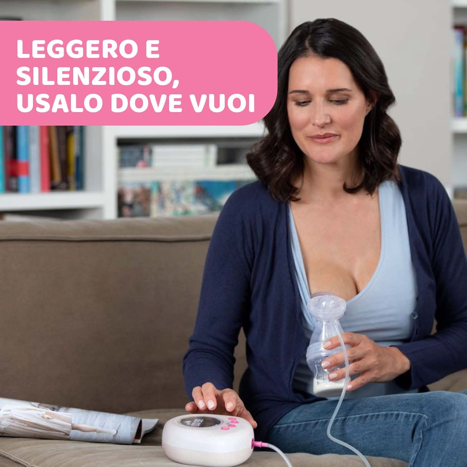 Chicco elektrická odsávačka mléka se stimulační a extrakční fází, 10 úrovní intenzity, pohodlná a rychlá, ergonomický tvar, se šikmým savičkou a těsným uzávěrem, bílá, 150 ml Příslušenství Potraviny a kojení Bebe Naty Shop