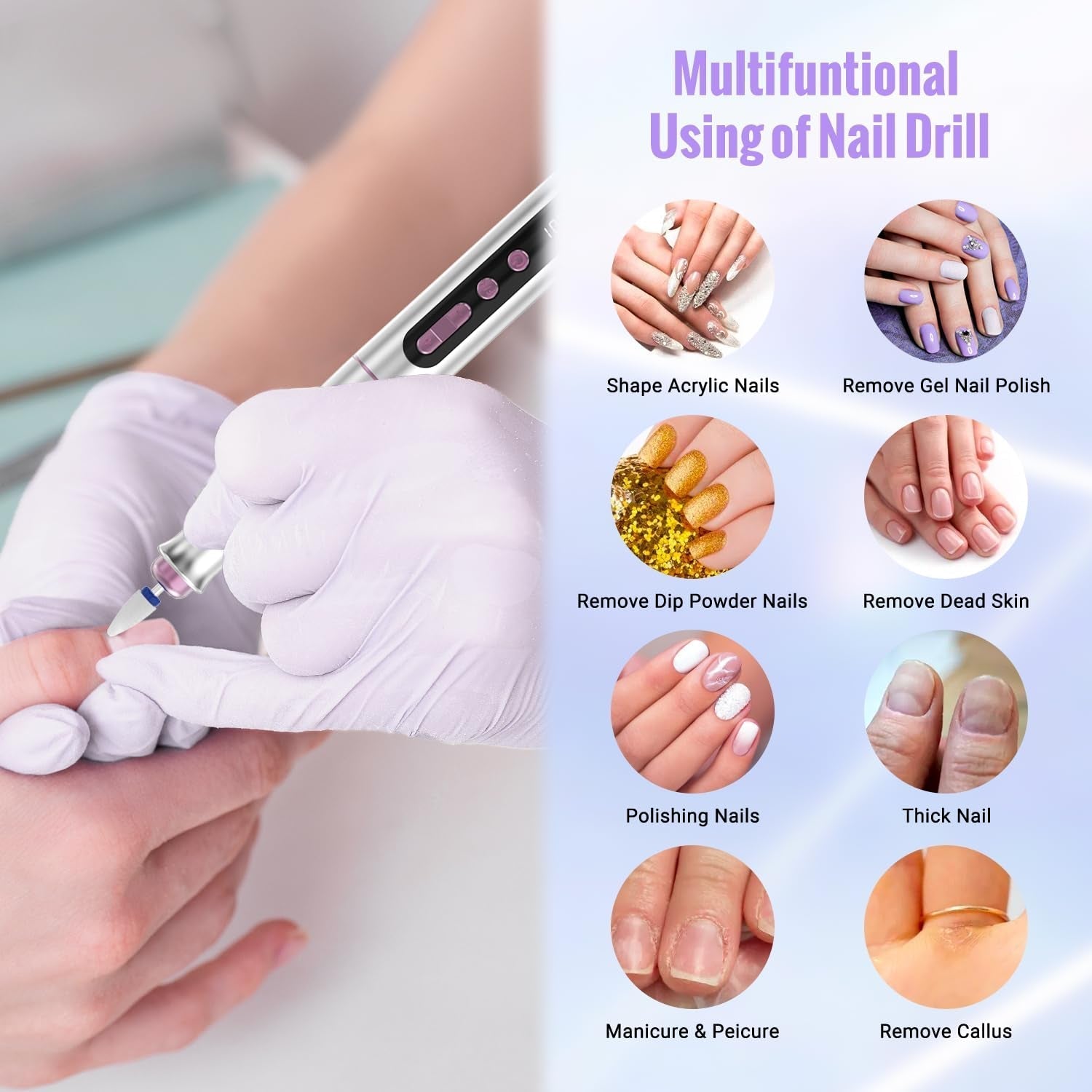 Denabuty Nagelfräser Kabellos, 13 v 1 Fräser Für Gelnägel 35000 U/Min, Elektrische Nagelfeile Professionell Nail Drill, Maniküre Und Pedicüre Set Elektrisch Für Semi Permanent, Acrylnägel DN-2402