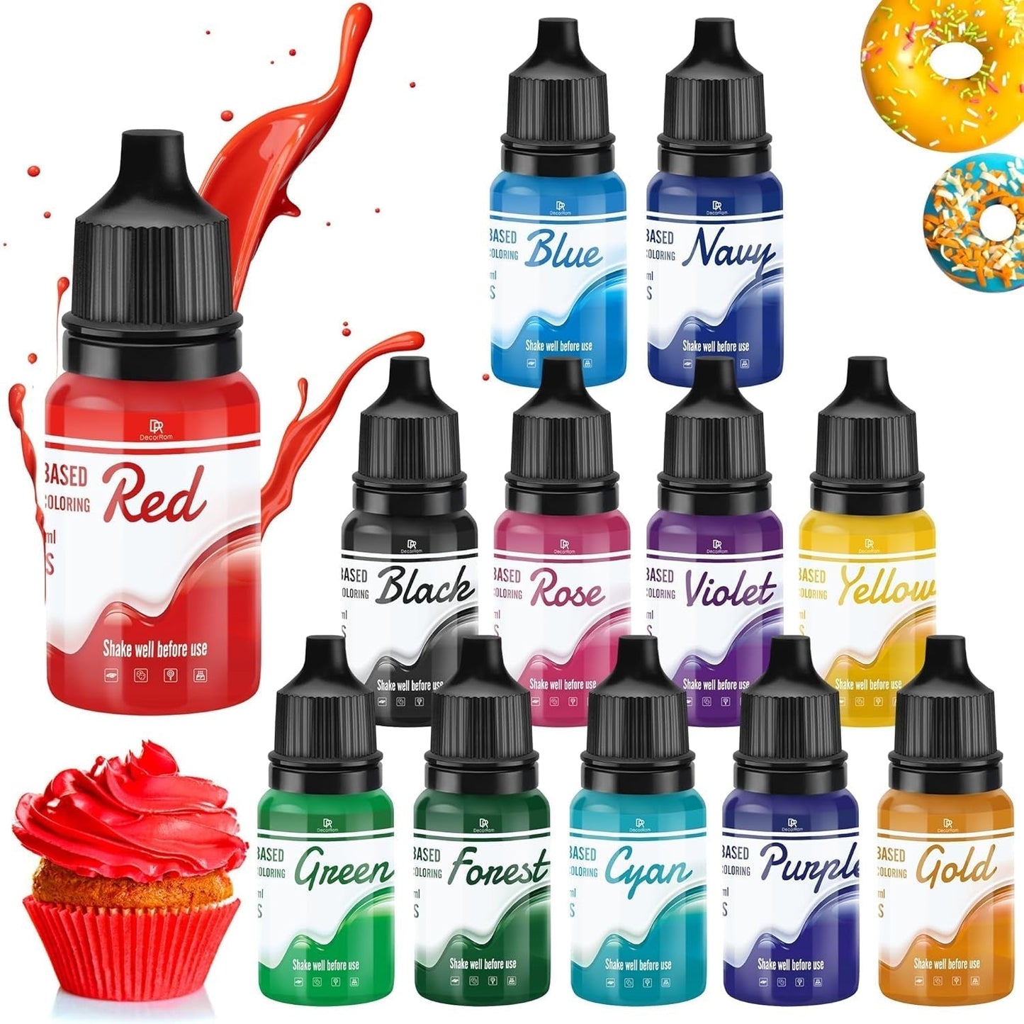 Fettlösliche Lebensmittelfarbe Für Schokolade - 26 Farben Ölbasis Lebensmittelfarben Für Fondant, Torten Dekoration, Backen - Flüssige Food Coloring Für Kakaomutter, Buttercream, Kuchen - 6 ml Je Naty Shop 10 ml (12Er Pack)