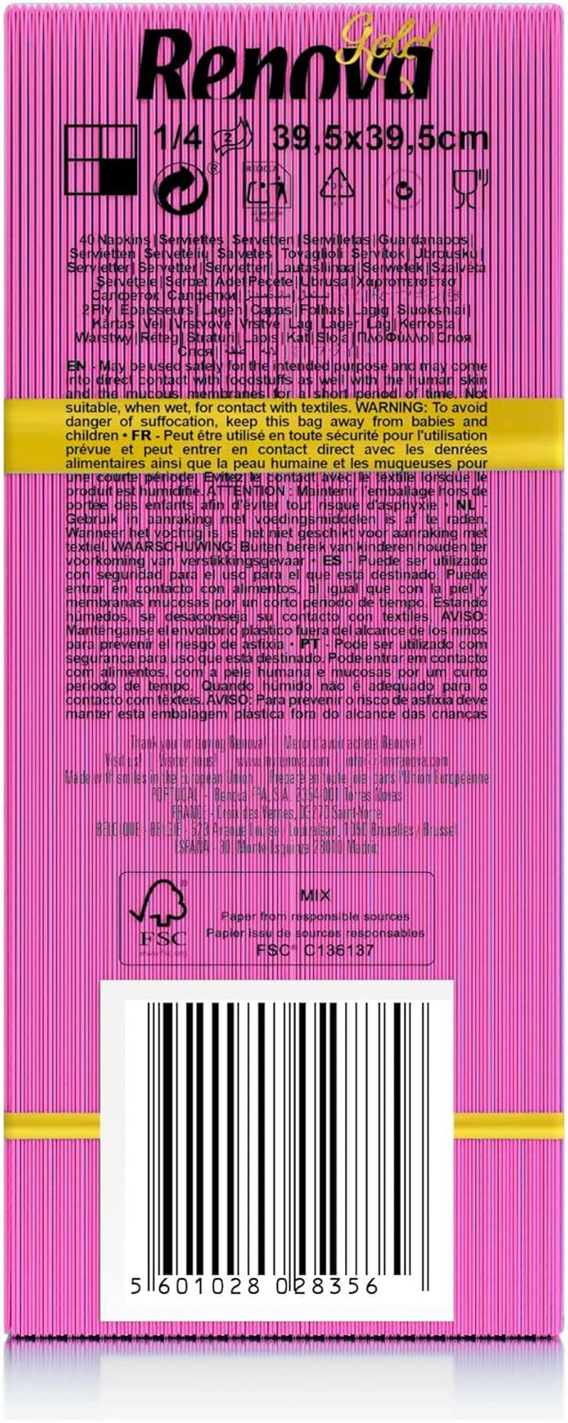 Papírové ubrousky Renova, fuchsie, 40 ubrousků, velké, 2 vrstvy