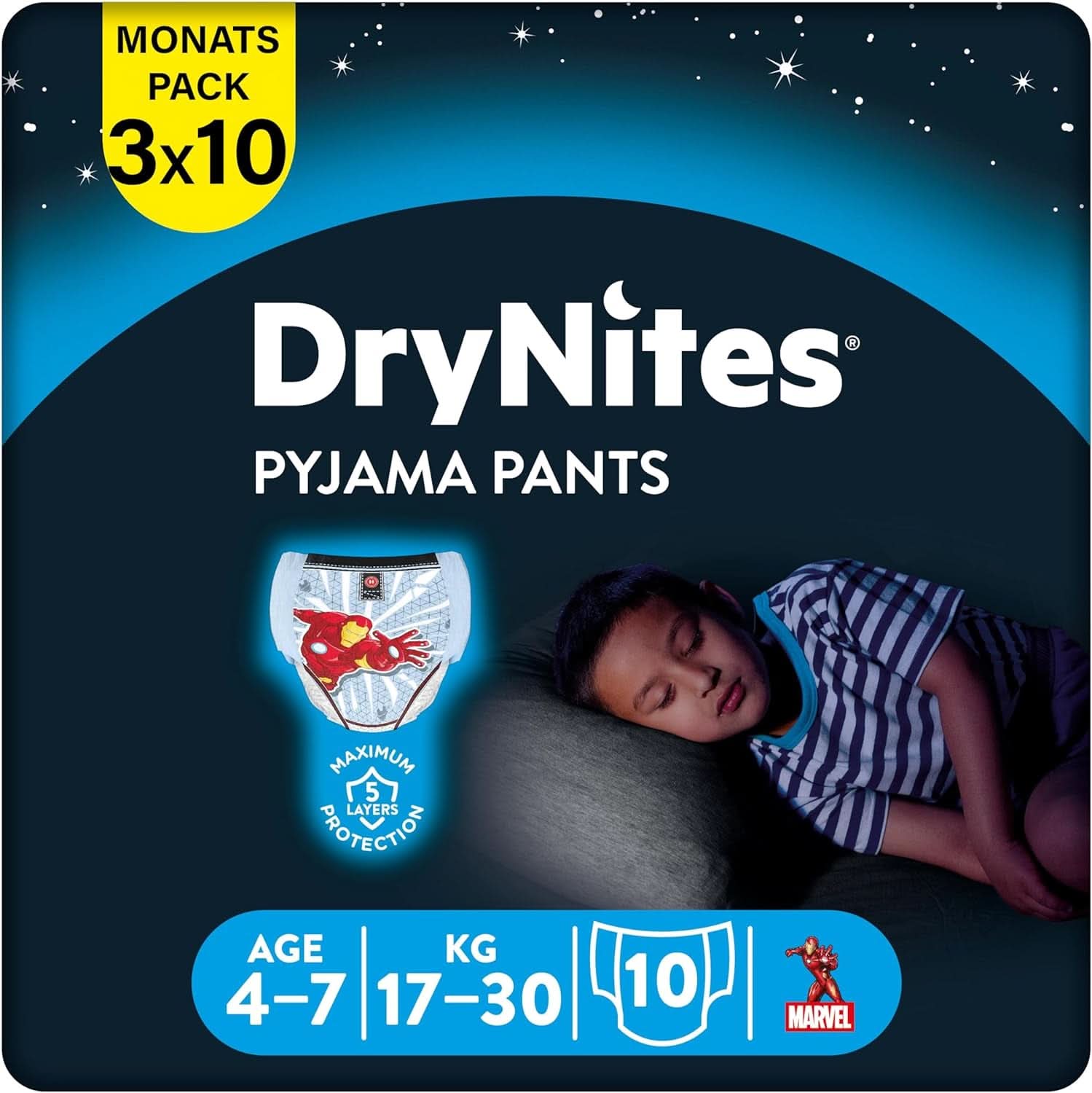 HUGGIES Drynites noční pleny, pro chlapce 4-7 let (17-30 kg), 30 kusů Naty Shop 17-30 Kg 10 kusů