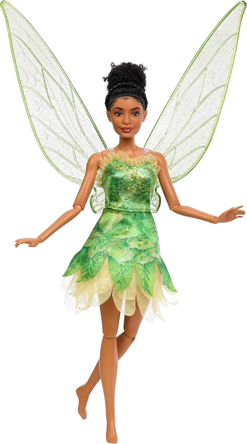 Panenka Disney Peter Pan a Wendy Tinker Bell s pohyblivými křídly a zelenými šaty Dárek pro děti k přehrání scén nebo vlastních dobrodružství HNY37