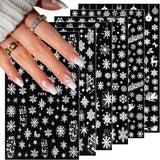 JMEOWIO Nálepka na nehty Weihnachten 8 Blatt Nagelaufkleber Selbtklebend Weiße Schneeflocken Nálepka na zimní nehty Dekoration Nageldesign Zubehör