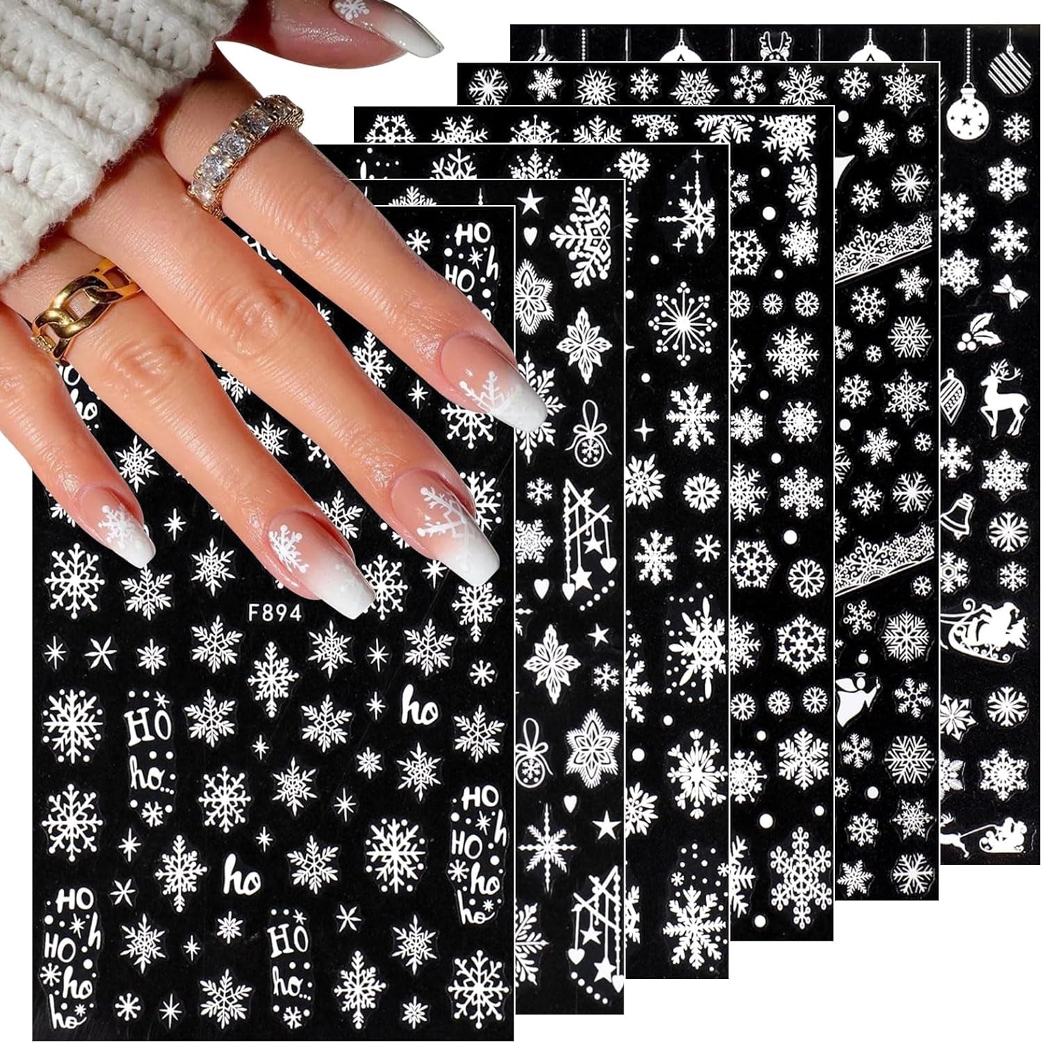 JMEOWIO Nálepka na nehty Weihnachten 8 Blatt Nagelaufkleber Selbtklebend Weiße Schneeflocken Nálepka na zimní nehty Dekoration Nageldesign Zubehör