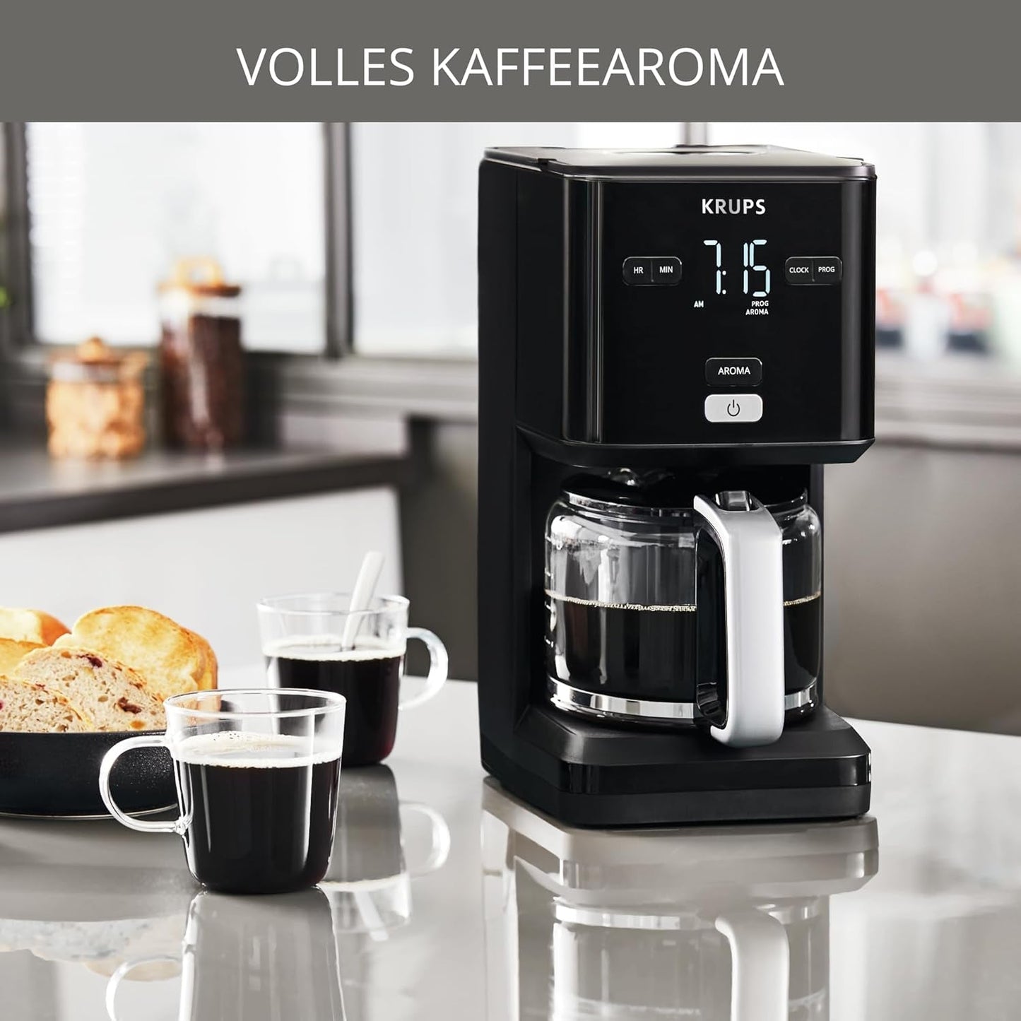 Kávovar Krups Smart'n Light s časovačem, na 1,25 l filtrované kávy, funkce udržování teploty, automatické vypínání, černý, KM600810