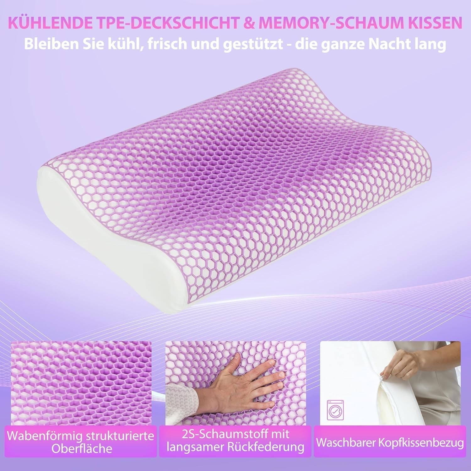 HOMCOM Polštář z paměťové pěny Polštář na krk s odnímatelným potahem 2 Výška Ergonomický 2S citlivý polštář na krk pro různé polohy spaní 60x40 cm Krémově bílá
