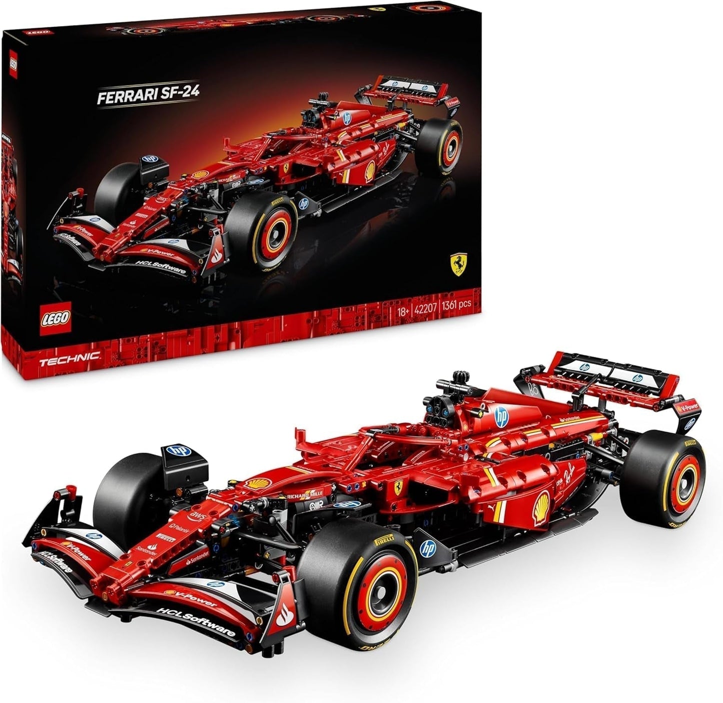 LEGO Technic Ferrari SF-24 F1 závodní auto - Model auta pro dospělé - Sběratelská sada Formule 1 - Motor V6, převodovka, řízení a DRS v měřítku 1:8 - Dárek pro fanoušky motoristického sportu a závodních vozů 42207 Stavebnice Beuche den LEGO-Store Výchozí název