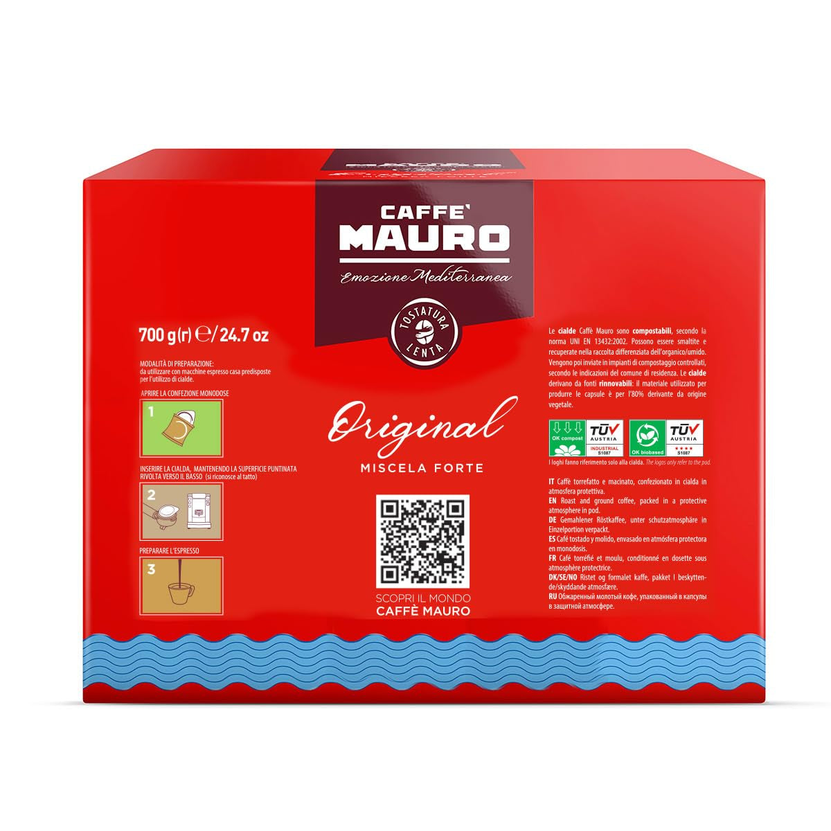 Caffè Mauro Torrefazione Kaffee Kompostierbare Pods, Recyclebare Verpackung, Original Mischung - 100 stück - Intensität 10/10 - Kompatibilní s ESE System Papier Pads 44 mm