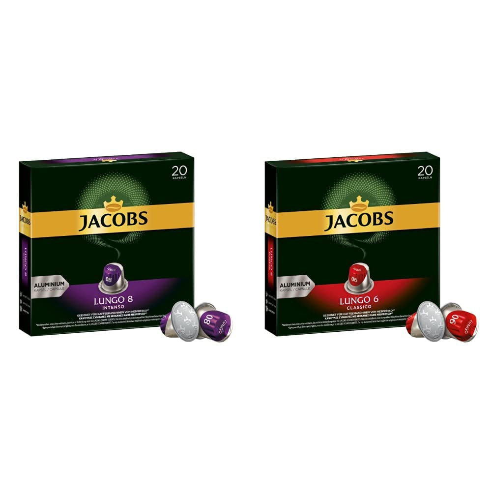 Kaffeekapseln Lungo Intenso, Intensität 8 von 12, 10 x 20 Getränke & Kaffeekapseln Lungo Classico, Intensität 6 von 12, 20 Nespresso®* kompatibilní Kapseln, 10 x 20 Getränke