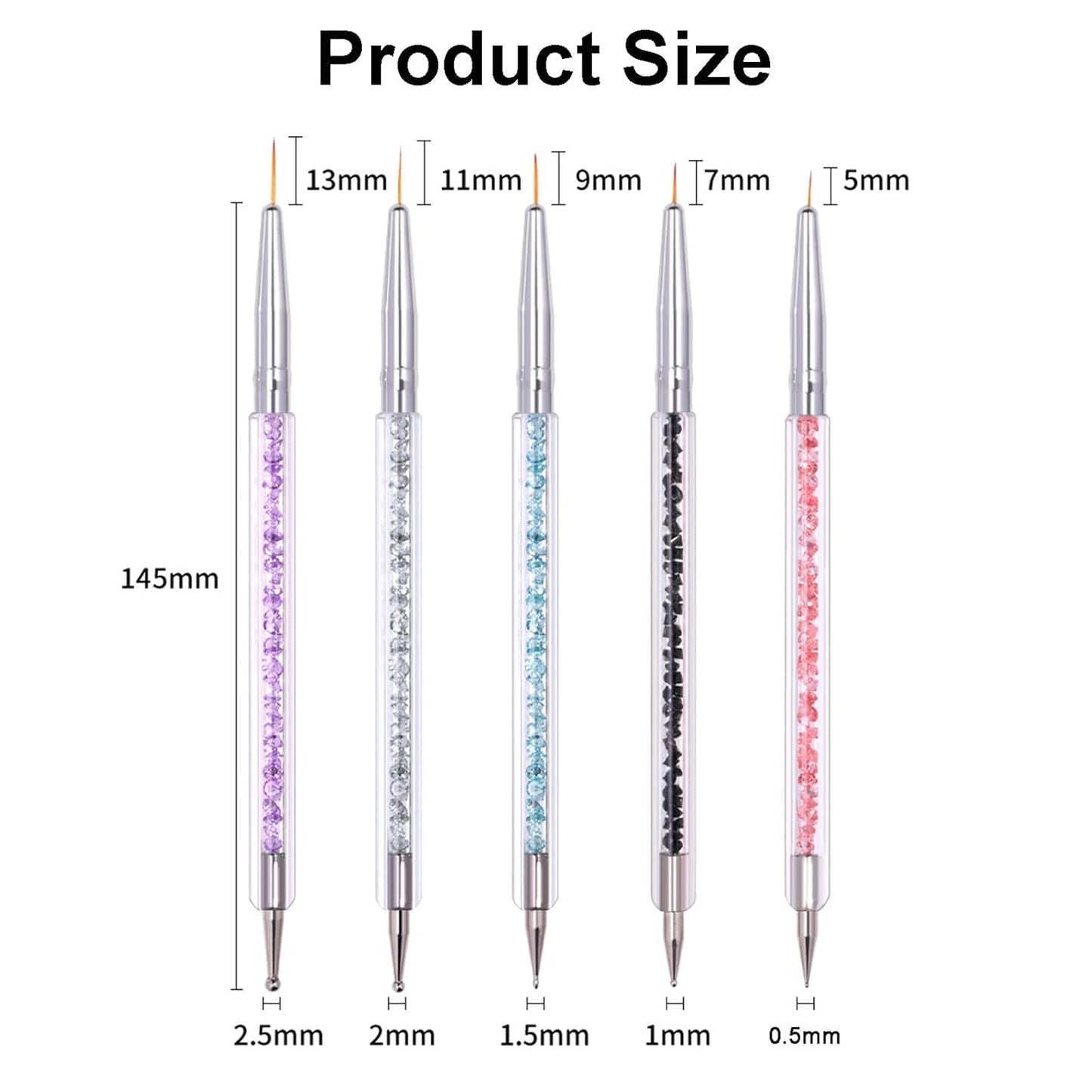 Sada 5 ks Stück Nagel Pinsel, Nageldesign Pinsel, Nail Art Dotting Tools, oboustranné profesionální akrylové pero na zdobení nehtů pro DIY Nail Art Design