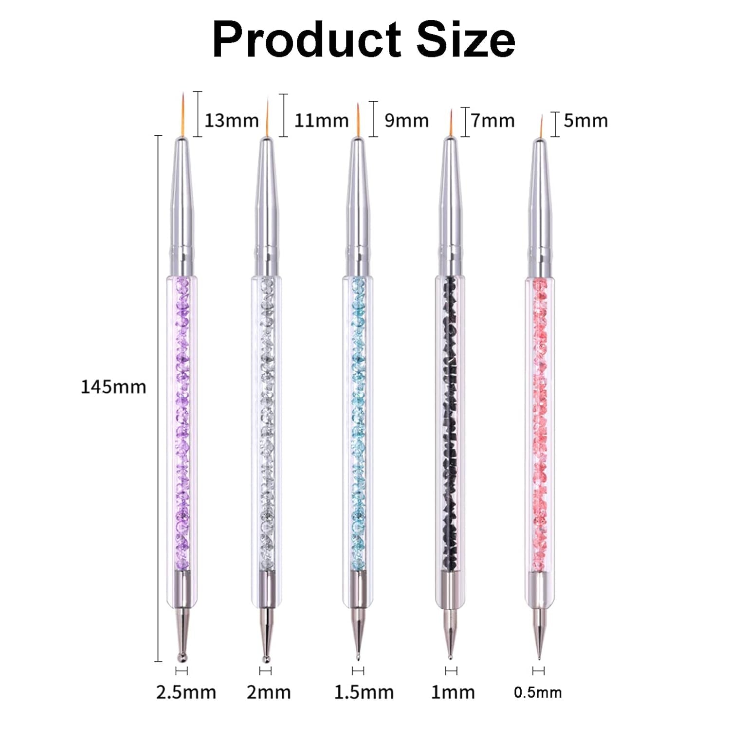 Sada 5 ks Stück Nagel Pinsel, Nageldesign Pinsel, Nail Art Dotting Tools, oboustranné profesionální akrylové pero na zdobení nehtů pro DIY Nail Art Design