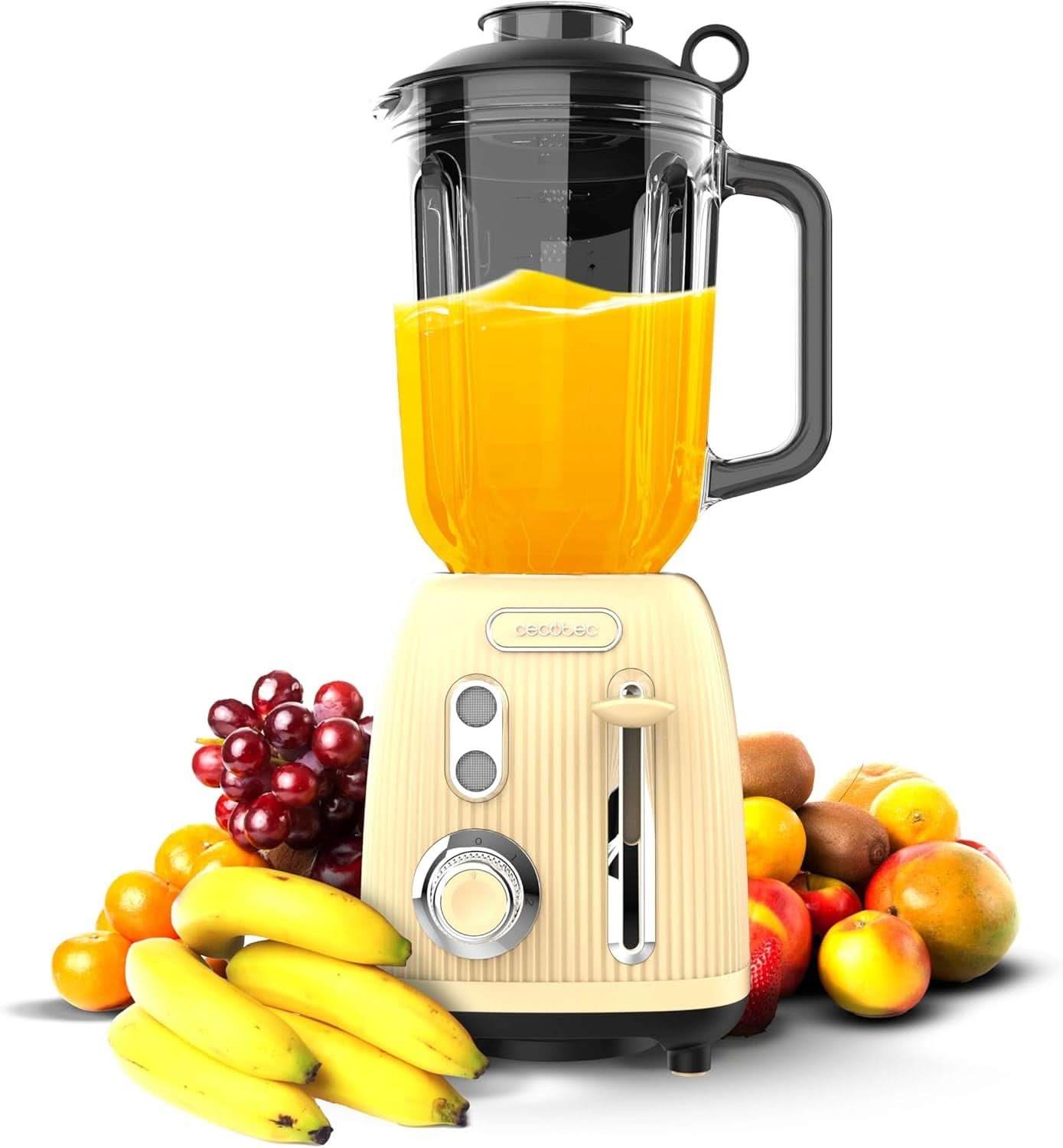 Stojanový mixér Cecotec Retro Power Black Titanium Retrogreen. 1200W Maximale Leistung, 2 Geschwindigkeiten, 4-Klingen-Messer Mit Schwarzer Titanbeschichtung Und 1,5L Krug, Vintage-Design v Grün Bucatarie Naty Shop Yellow
