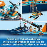 Arktická výzkumná loď LEGO City, velký plovoucí člun s helikoptérou, nafukovací člun, ponorka Rov, vrak vikinga, 7 minifigurek a figurka orky, dárek pro děti starší 7 let 60368 Stavebnice Besuche den LEGO-Store