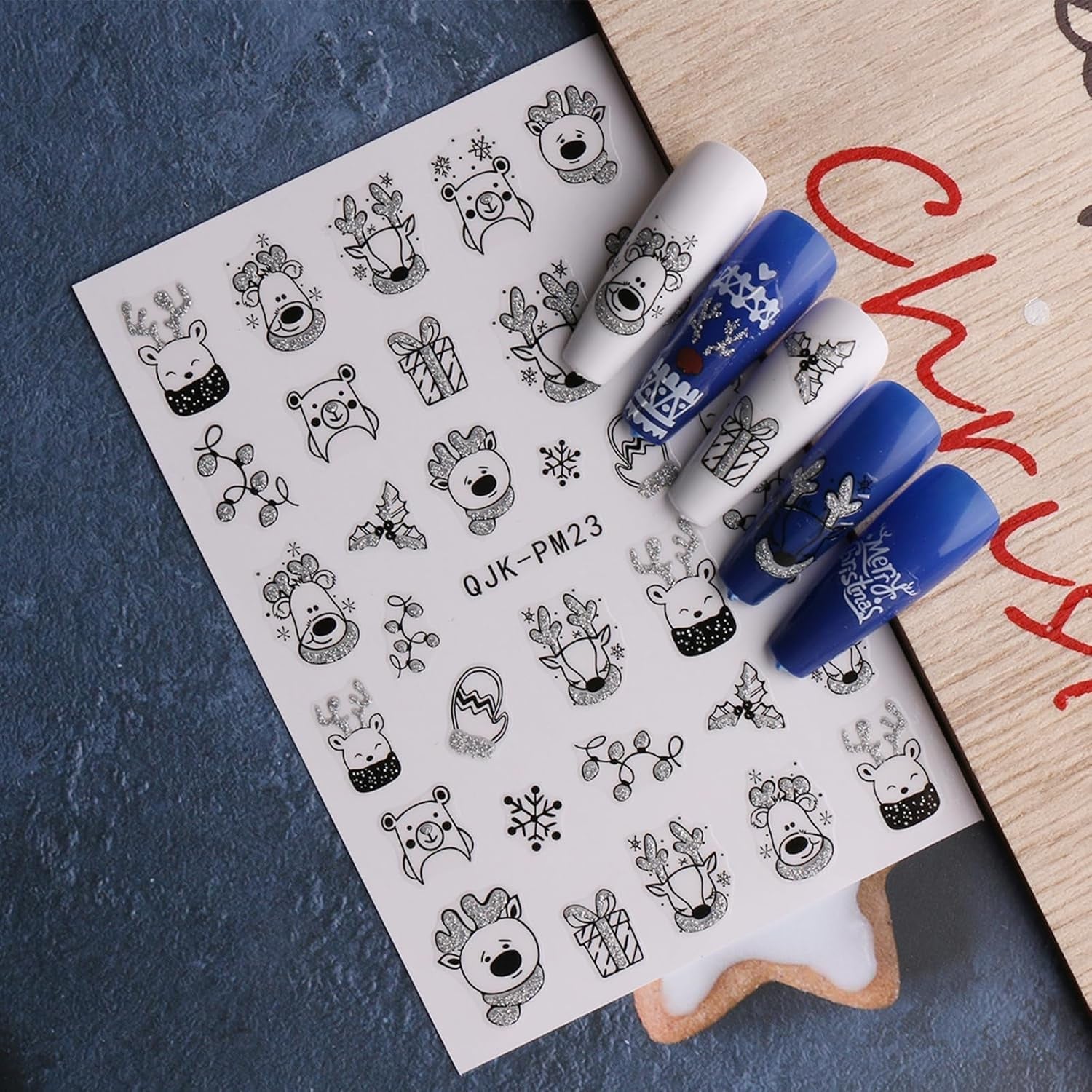 JMEOWIO Nálepka na nehty Glitzer Weihnachten 10 Blatt Nálepka na nehty Selbtklebend Nagelaufkleber Schneeflocken Zimní dekorace Nageldesign Zubehör