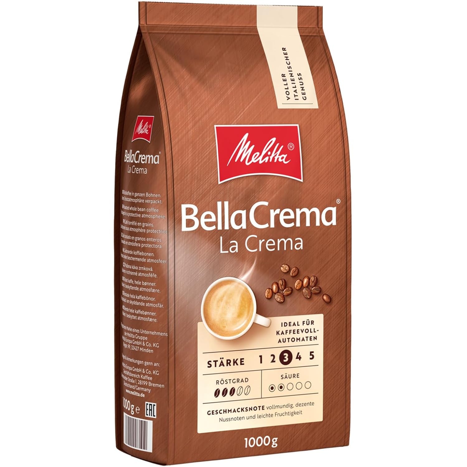 3 kávová zrna Melitta BellaCrema La Crema, středně pražená, každé 1 kg