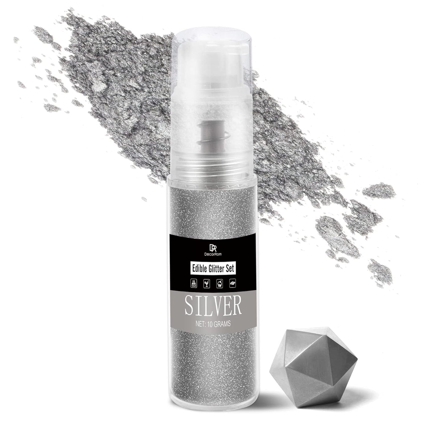DecoRom, jedlé třpytky, prášek, 10 gramů Glitter Naty Shop Silver