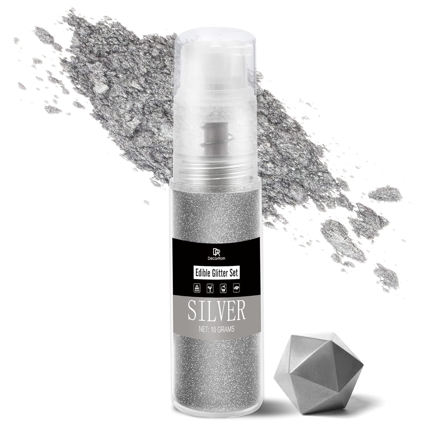 DecoRom, jedlé třpytky, prášek, 10 gramů Glitter Naty Shop Silver