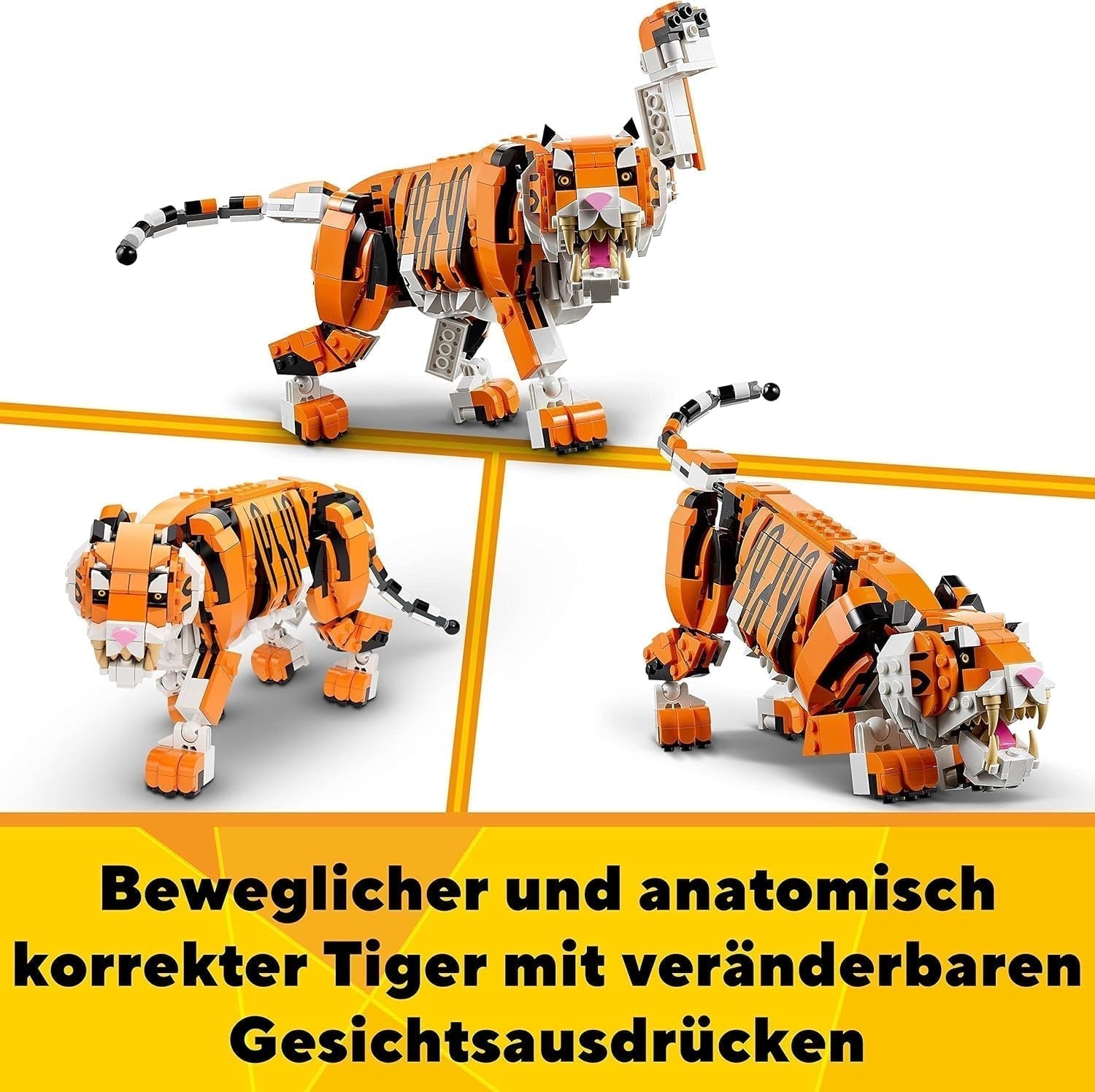 LEGO 31129 Creator Majestátní tygr, panda nebo ryba Sada figurky zvířat 3 v 1 Hračka pro děti Chlapci a dívky Stavebnice zvířat Stavebnice Stavebnice Besuche den LEGO-Store