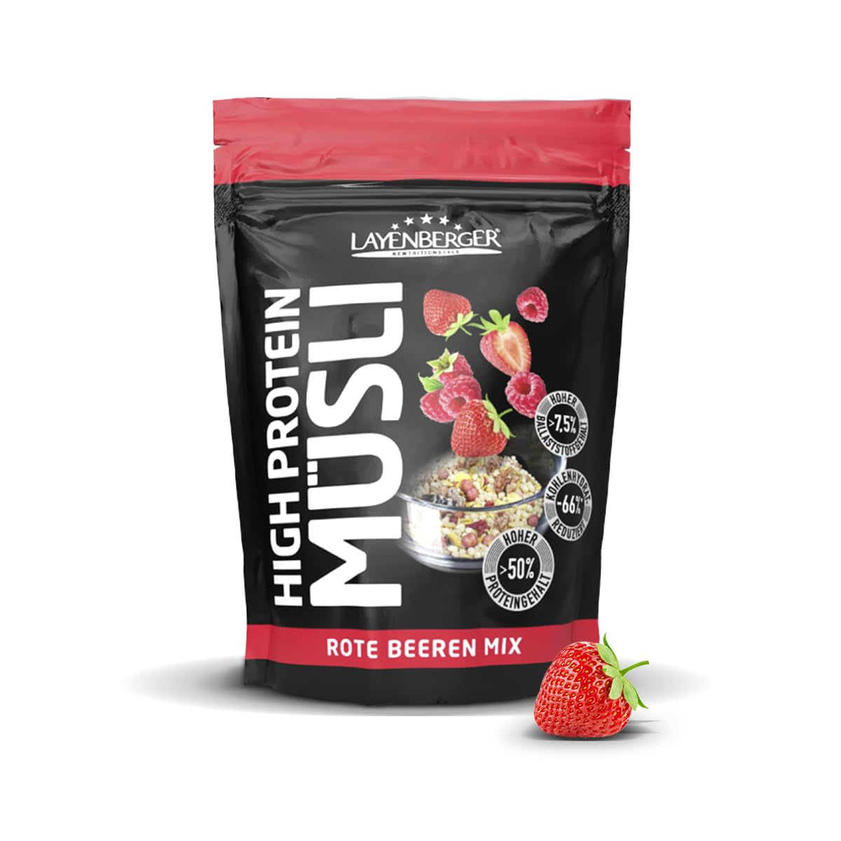 Layenberger 3K High Protein Müsli, 50% Eiweiß a 18% Kohlenhydrate - Jedno balení (1X 390 G) - Schoko-Nuss Cereale Naty Shop 360 G (1Er Pack) Směs Rote Beeren Mix