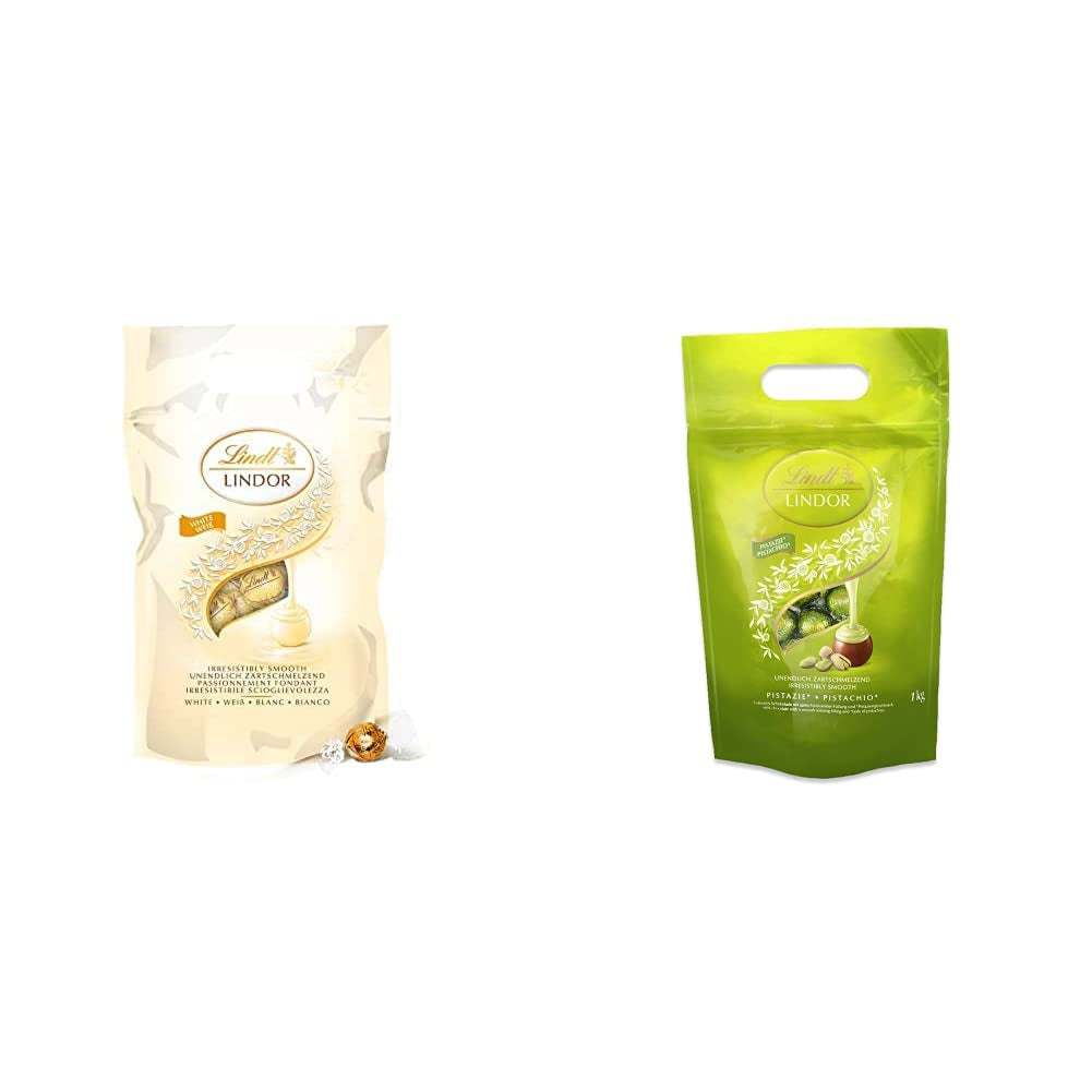 LINDOR kuličky bílé čokolády, 1 kg a LINDOR | 1 kg uzavíratelný sáček | cca. 80 kuliček z mléčné čokolády s mátovou náplní | Hromadné balení, pralinkový dárek, čokoládový dárek