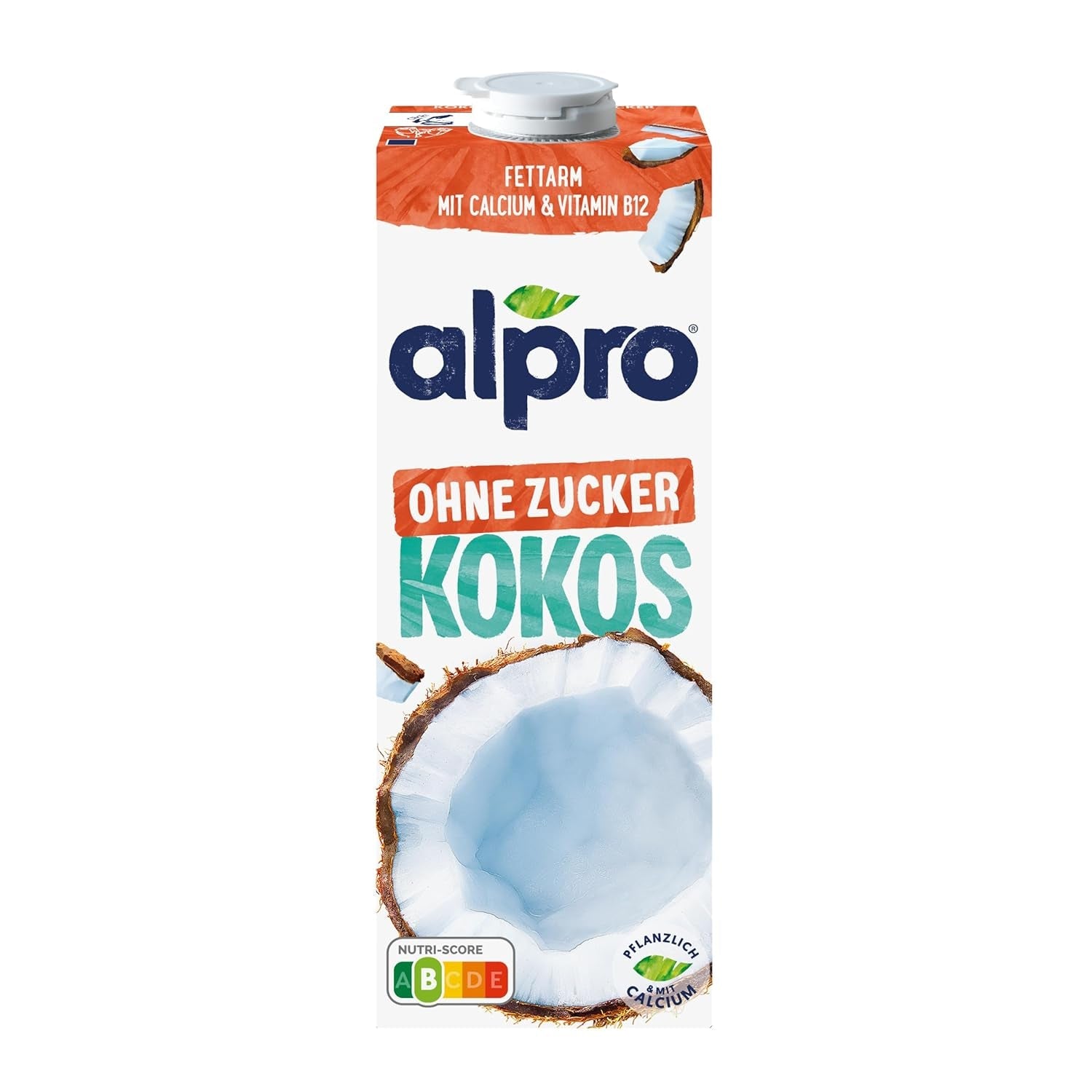 Alpro Kokosnussdrink ohne Zucker – Ohne Süßstoffe – Vegan und Milchfrei – Von Natur aus laktosefrei a fettarm – Bohaté na vápník a vitamíny – 8 x 1 l
