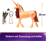 Unicorn Academy Cinder the Unicorn – 28 cm vysoký, originální jednorožec Valentina ze série Netflix, se skutečnou hřívou a ocasem, odnímatelnou uzdou a sedlem a kartáčem, pro děti od 4 let